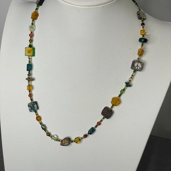 Artisan beaded necklace costume jewelry natural nature neutral burnished silver - Picture 8 of 10